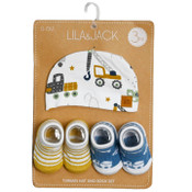 Wholesale - 3 Piece Trucks/Stripes Printed Set: 1 Round Hat and 2 Pairs of Socks C/P 60, UPC: 195010074728